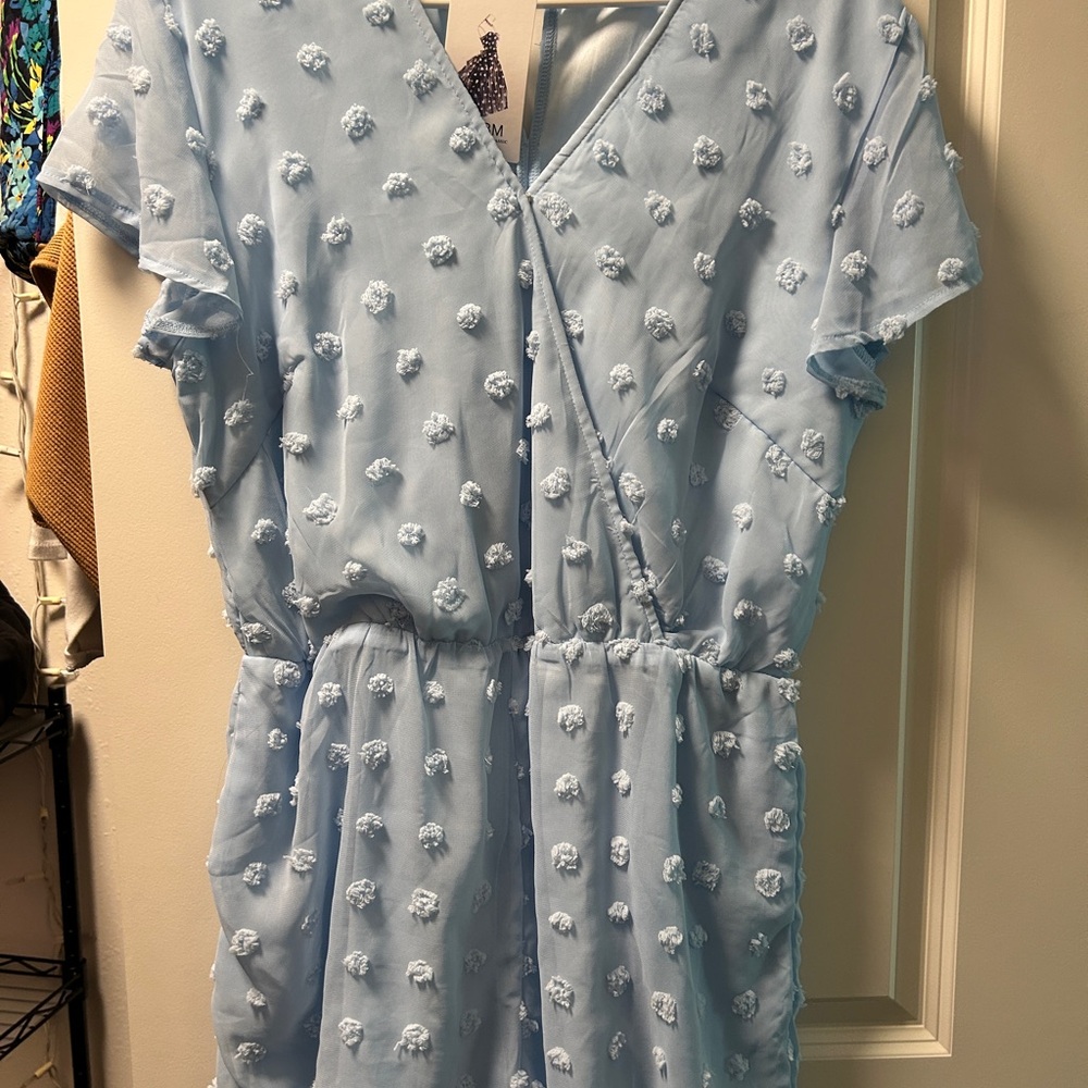 Light Blue Textured Wrap Dress